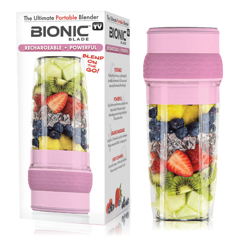 Bionic Blade Personal-sized 16.5 Oz Rechargeable Blender for Shakes and Smoothies, Pink