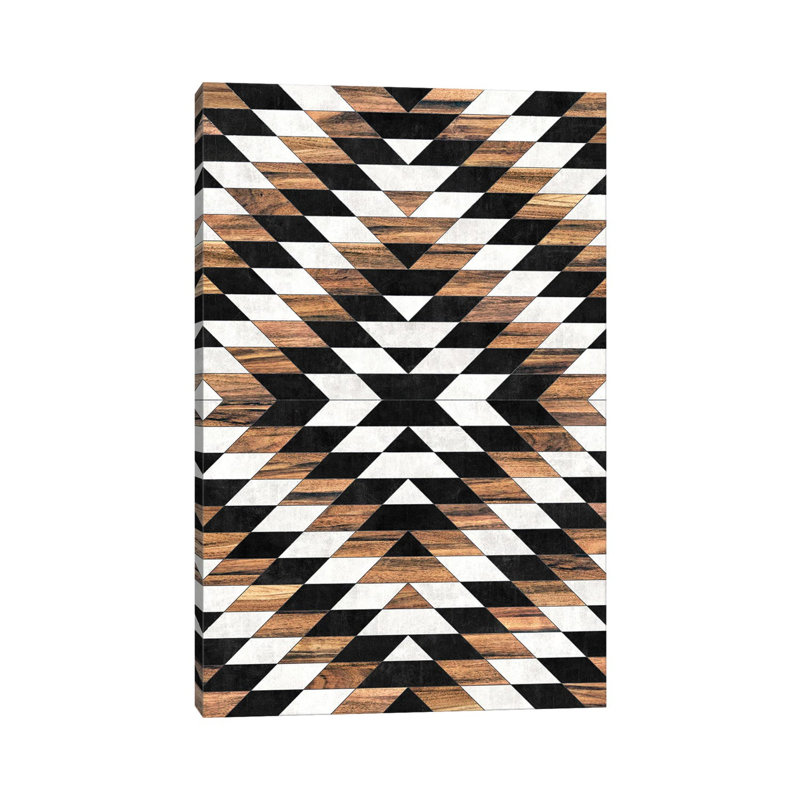 Motif tribal urbain no. 13 - Aztèque - Béton et bois, H 18 po x l 12 po x P 1,5 po