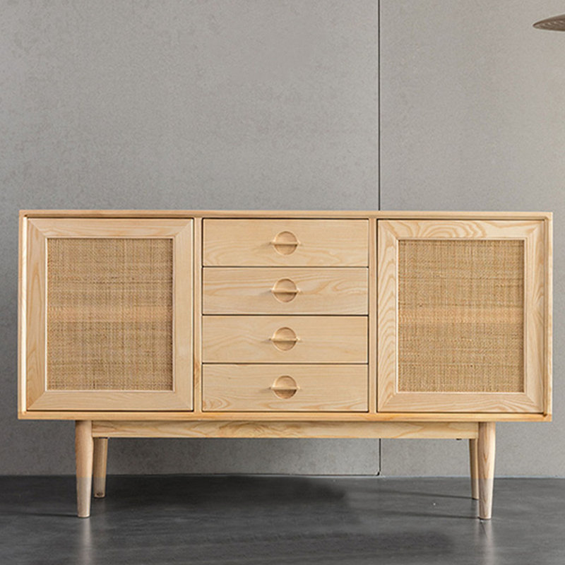 Armoire de rangement en rotin entièrement en bois massif, Brun