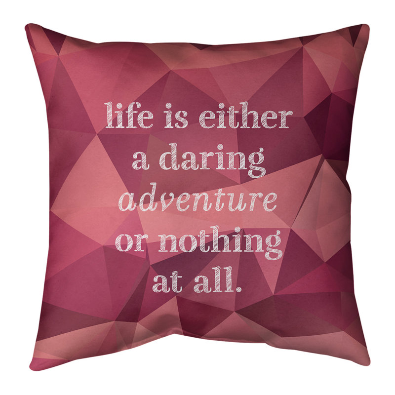 Oreiller en fausse pierre-citation vie adventure, 18 po x 18 po, Tourmaline rose