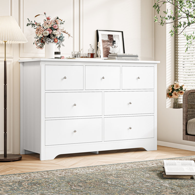 Commode double à 7 tiroirs 47,2 "Ariee, blanc, Blanc