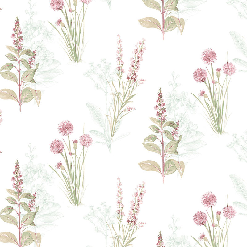 Rouleau de papier peint floral 32,7 pi x 20,5 po Woodbury, Rouge / beige / vert menthe / blanc