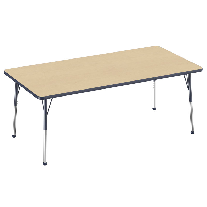 Table d'activité rectangulaire à hauteur réglable en forme de T, 36 po x 72 po, Érable / Bleu marine