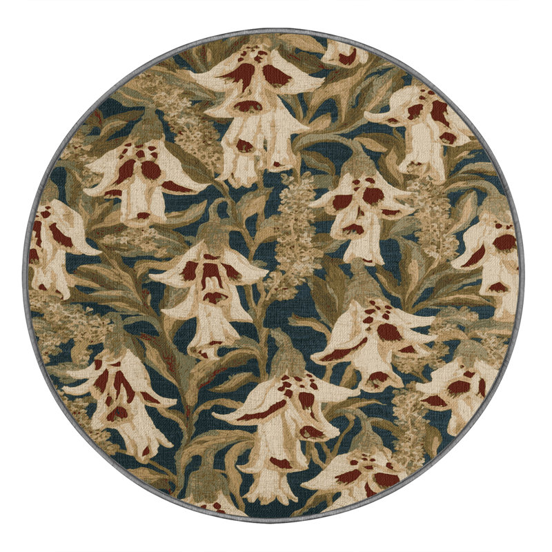 Machine Washable Botanical Brown Area Rug, Round 4'