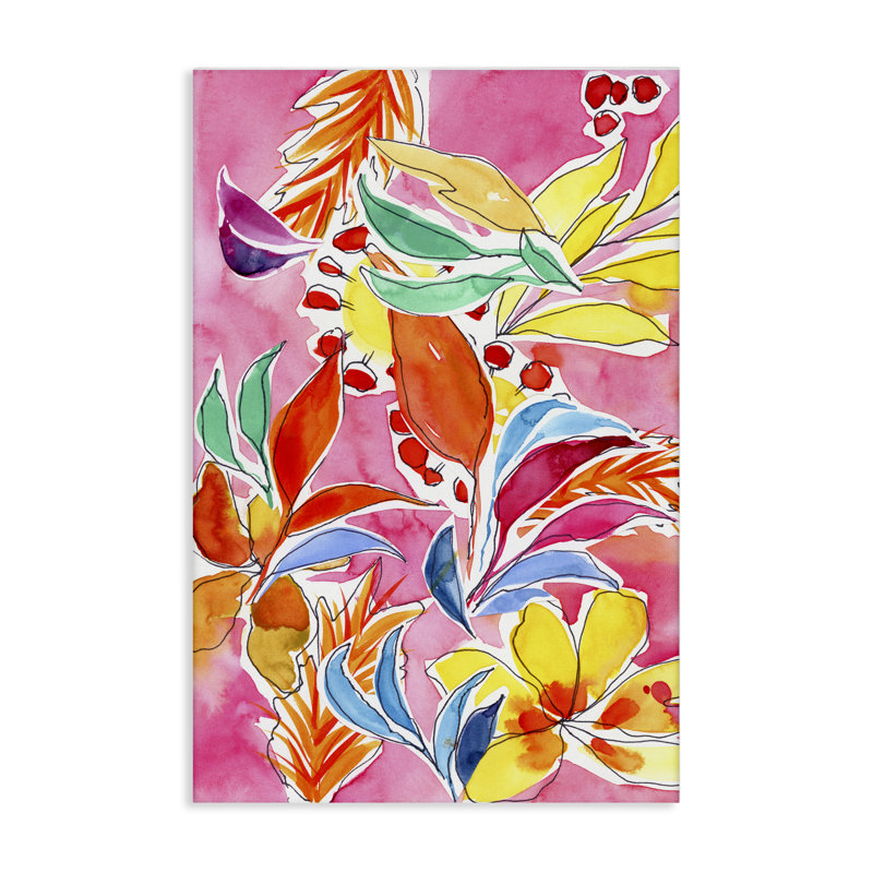 Whimsical Leaves on Pink Canvas Wall Art by Victoria Barnes, 45" H x 30" W