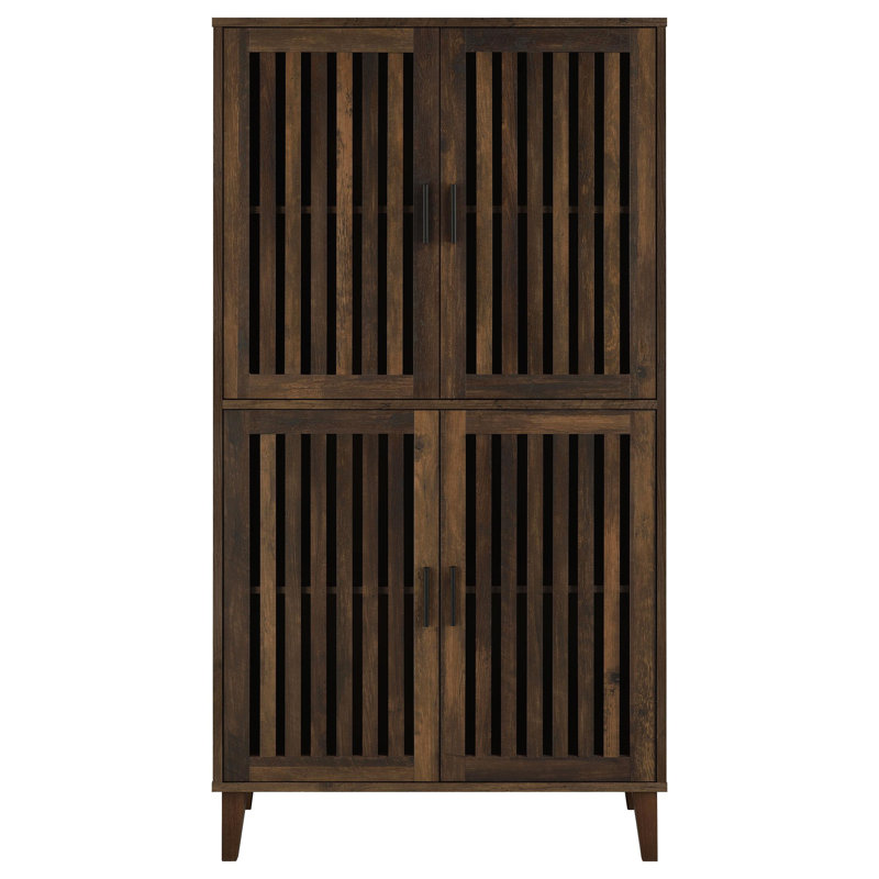 Armoire d'appoint haute en bois d'ingénierie à 4 portes Timos Elegance - Pin foncé Hiroshi
