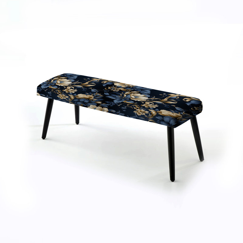 Cobalt Blue Gilded Victorian Pattern - Floral Upholstered Black Bench