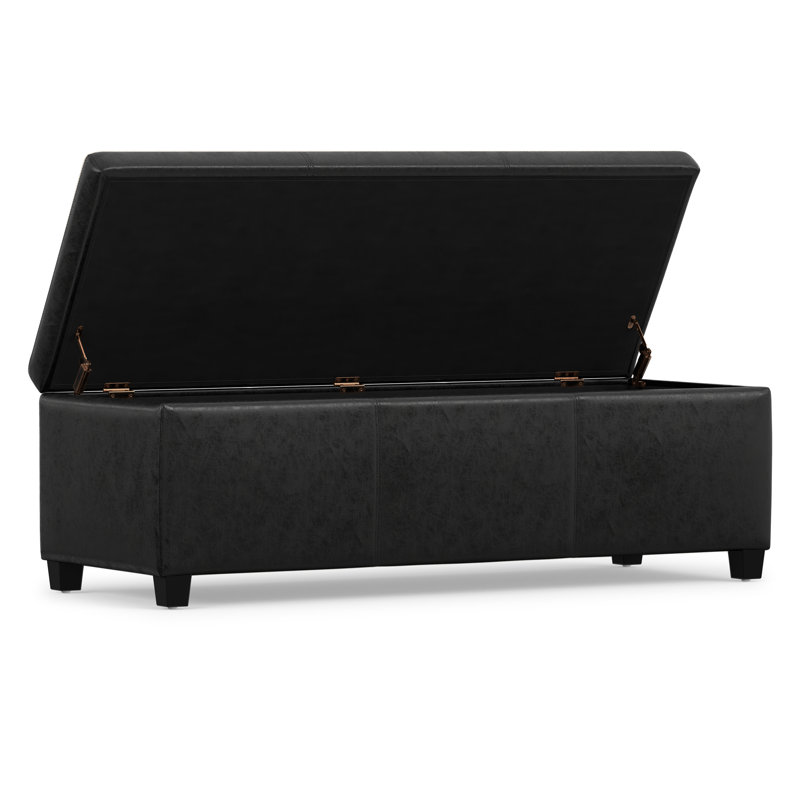 Banc rembourré avec rangement en mousse à haute densité de 48 po Avalon, Similicuir noir vieilli
