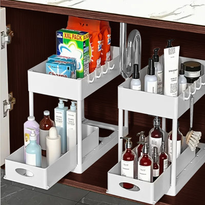 Support de rangement coulissant pour évier de cuisine avec tiroir coulissant en métal pour tiroirs pratiques et pratiques pour la cuisine et la salle de bain