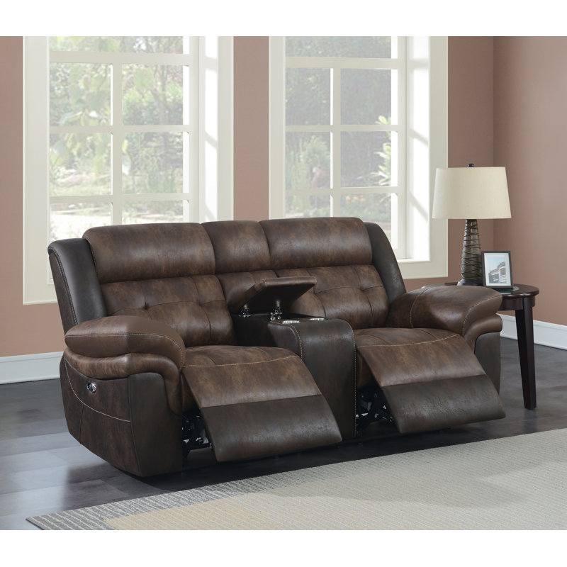 Causeuse inclinable à accoudoirs coussinés de 81,25 po Dekoven, Microfibre / microsuède chocolat / brun foncé, Manuel