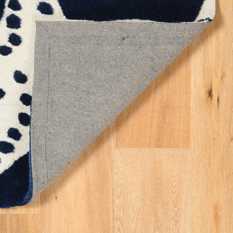 Tapis bleu marine et ivoire fait à la main Equelle, Rectangle 8 pi x 10 pi