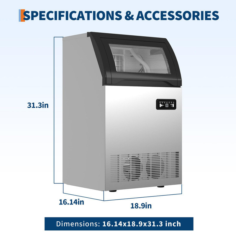 Machine à glaçons avec rangement 33 lb - 155 lb / 24H, unité autonettoyante sous comptoir pour bar et restaurant