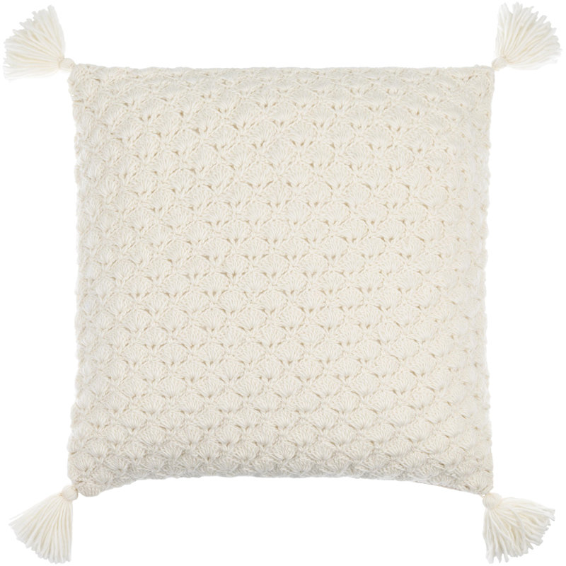 Makrome Wool Blend Throw Pillow, White, Polyester, 18"H x 18"W