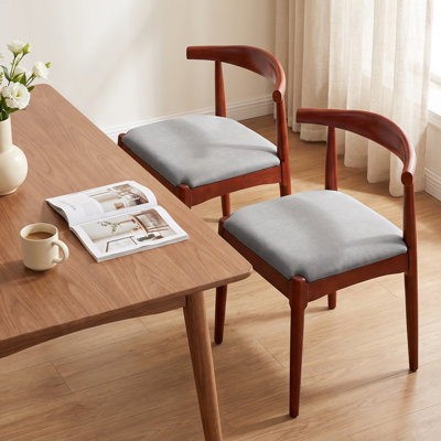 Solid Wood Dining Chairs, Upholstered Armless Side Chairs with Cushioned Seat for Home Office (Set of 2)