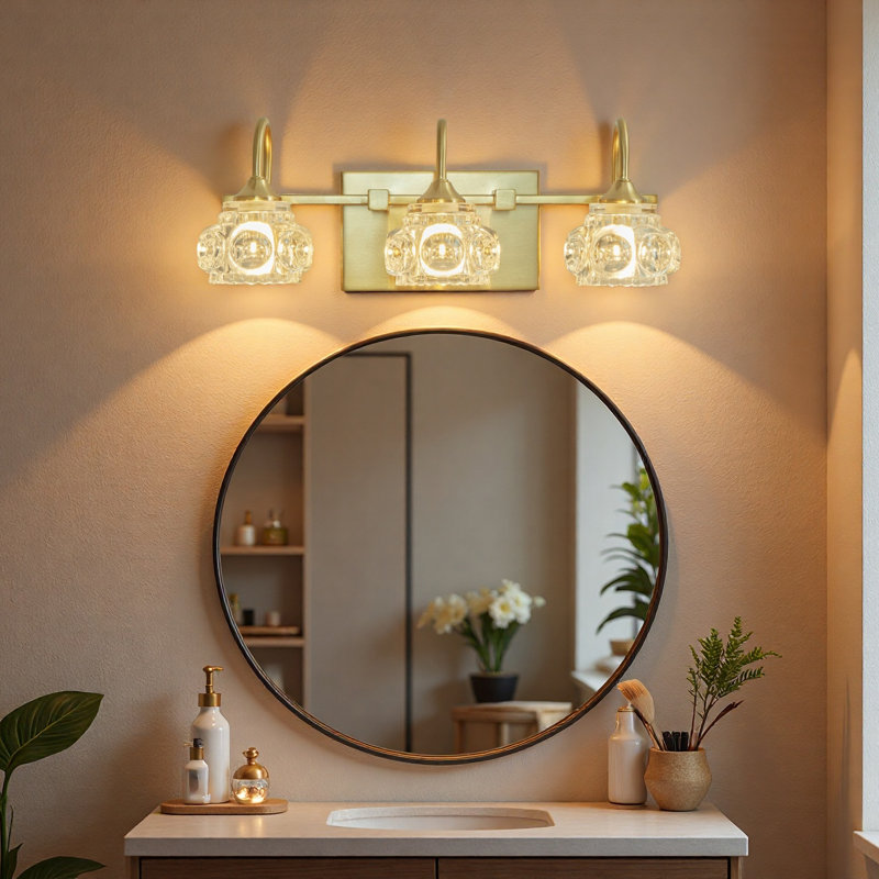 Éclairage pour meuble-lavabo à 3 lumières 18 po or et métal avec abat-jour en verre transparent 18 po (ampoules non incluses)