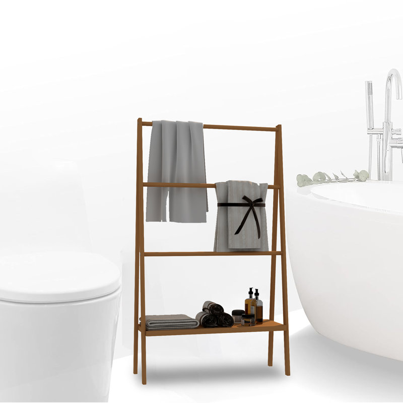 3 Tier Bathroom Wooden Towel Blanket Storage Rack with Bottom Shelf