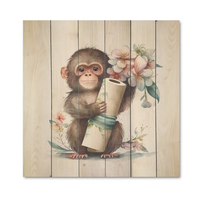 " Monkey With Roll Of Toilet Paper And Flowers "