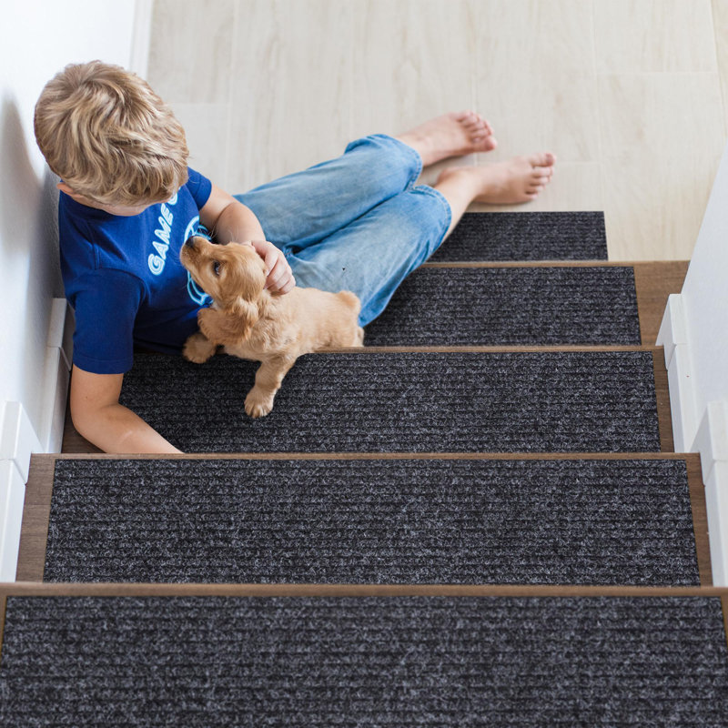 Solid Rubberback Carpet Stair Treads, Black