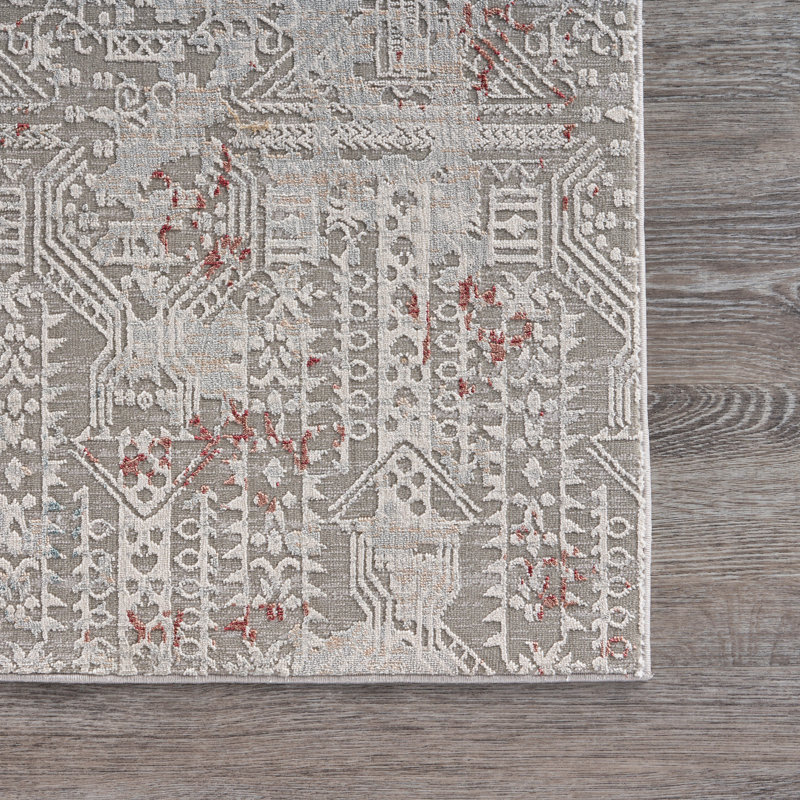 Tapis touffeté à motif abstrait gris, Rectangle 9 pi 6 po x 13 pi