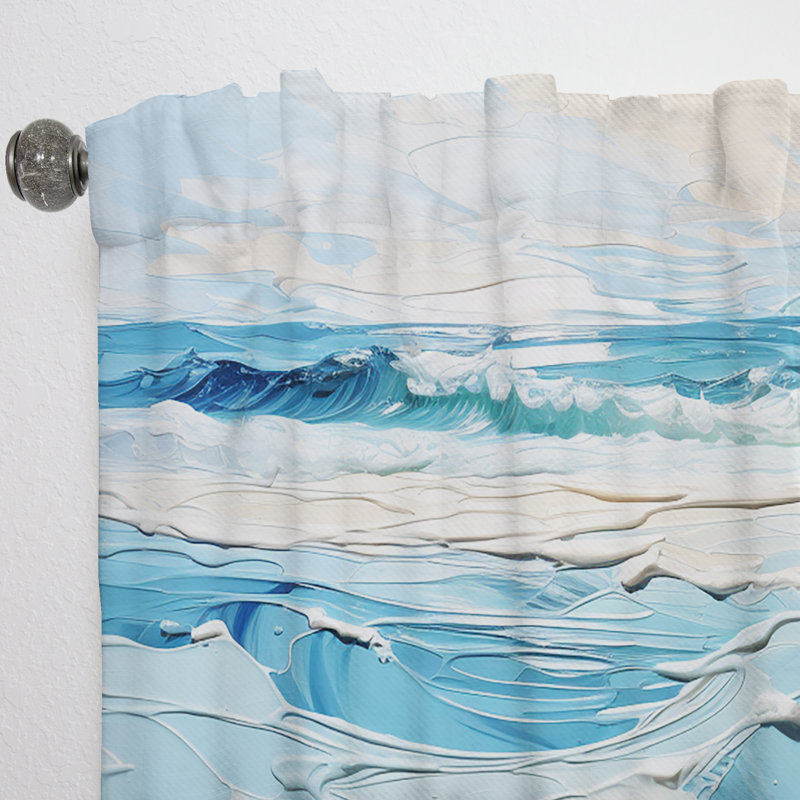 Lauren Blue And White Modern Waves Of The Coast II - Nautical Velvet Curtain - Room Darkening - 1 panel, 52" W x 95" L