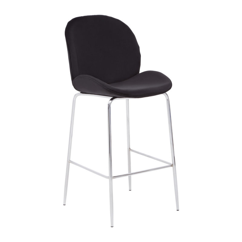 Elsberry Upholstered Counter Stool with Metal Frame, Silver, Black