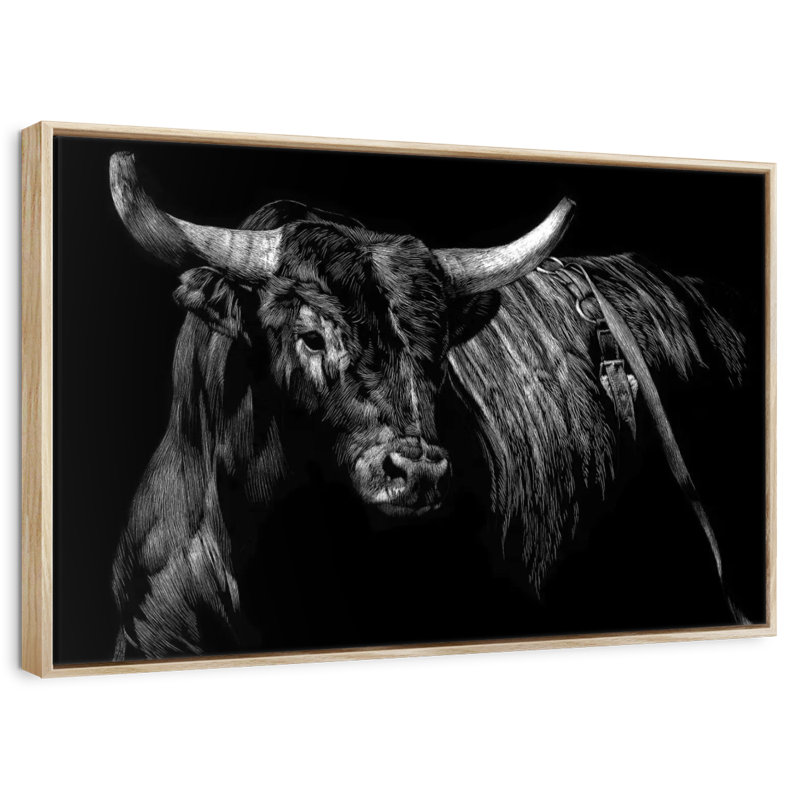 Brindle rodéo bull, Cadre flottant en bois naturel, 40 po x 27 po