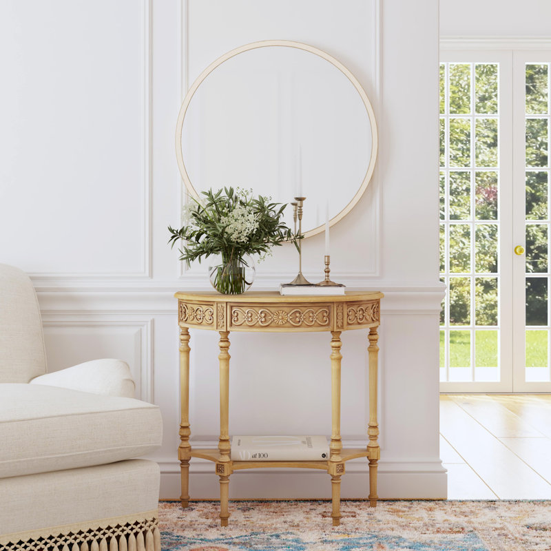 Danelle Demilune 30" Console Table, Antique Beige
