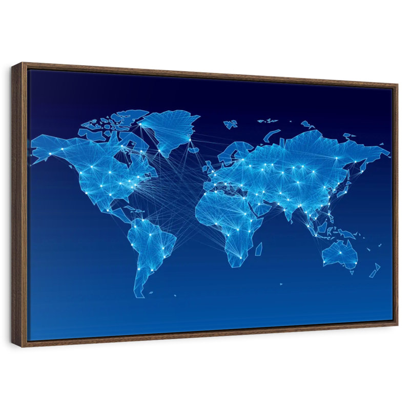 Carte du monde du circuit intégré, 13 po x 9 po, Cadre flottant noyer