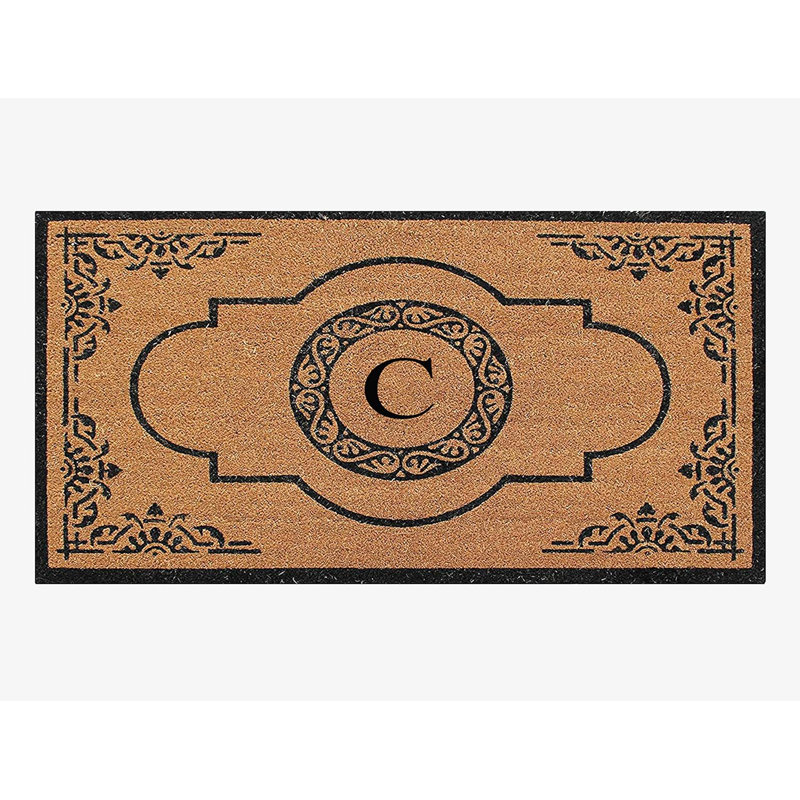 Issac Natural Coir and PVC Backing 36" X 72" Double Door Mat Outdoor Entrance Monogrammed Doormat , C