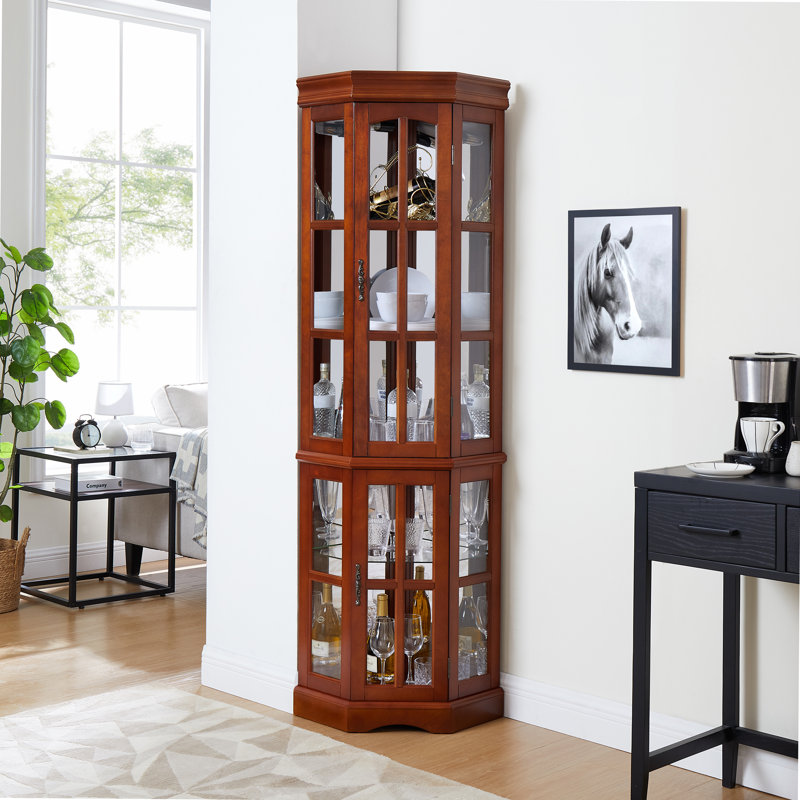 Vitrine de coin avec 5 tablettes et un système d'éclairage, en noyer (ampoule E26 non incluse), Walnut