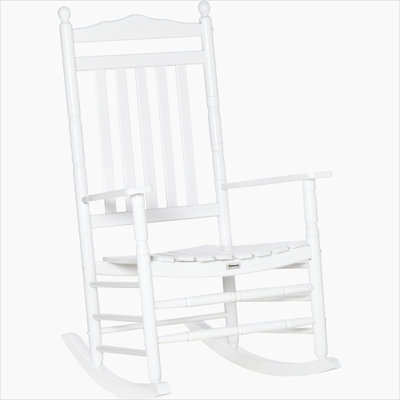 Chaise berçante traditionnelle à haut dossier en bois pour une utilisation intérieure / extérieure, ergonomique et protégée contre les rayons UV, blanc