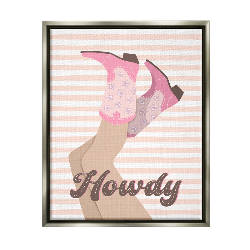 «Howdy Cowgirl On Stripes», reproduction encadrée sur toile par Martina Pavlova, H 31 po x l 25 po x P 1,7 po