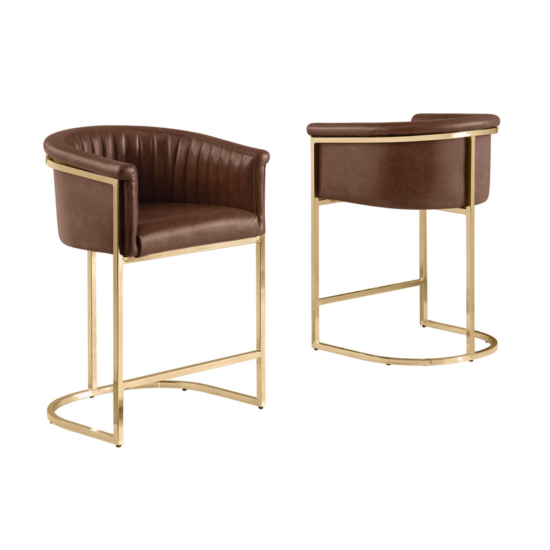Leathaire Counterstools With Gold Chrome Base, Mocha