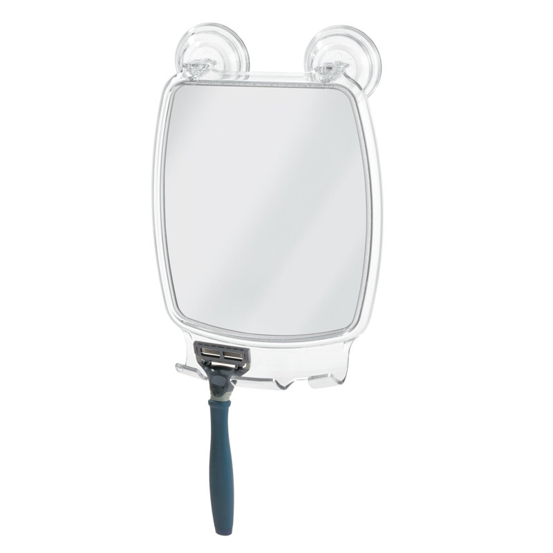 Clear Plastic Fog-Free Rectangular Suction Shower Mirror with Hooks