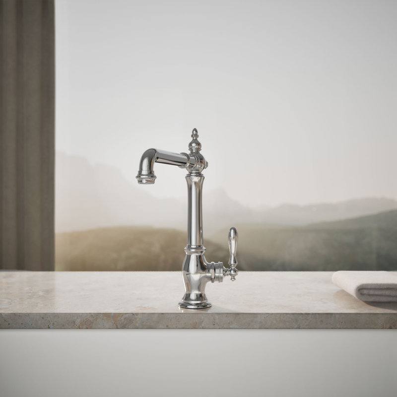 Artifacts Single-Hole Kitchen Sink Faucet with 13-1/2-in Swing Spout, Victorian Spout Design, Polished Chrome