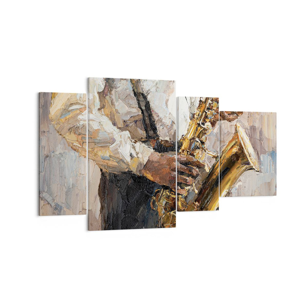 4-tlg. Leinwandbilder-Set Saxophone Oil Musician