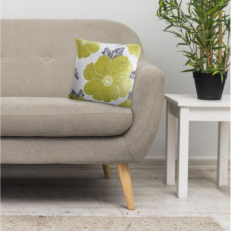 Darionte Poppy Floral Cushion Cover with Filler Pad, 45 x 45cm, Lime