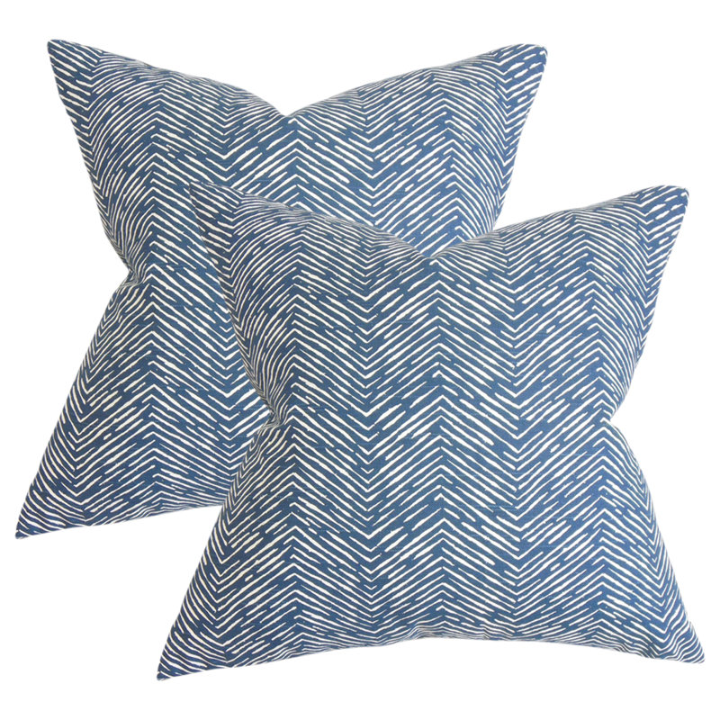  Coussin en coton Zigzag, Bleu marine