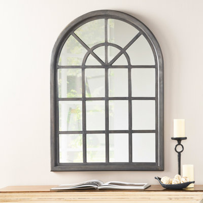 Miroir de fenêtre en forme d'arche gris, bois, 44,15 po x 1,22 po 31,65 po, 26,51 lb, intérieur décoratif gris arche 44 po de hauteur 1,22 po de profondeur 31 po, objet lourd 26,51 lb