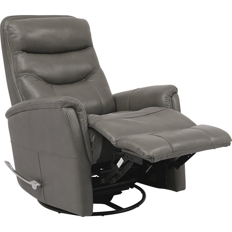 Akeelah 31" W Top Grain Leather Manual Swivel Glider Recliner, Ice Genuine Leather