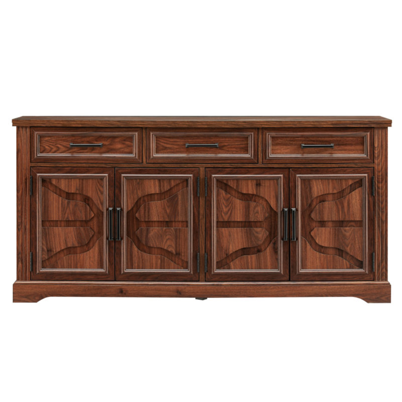 Nayda 66" Wide 3 Drawer Sideboard Buffet, Farmhouse 4 Doors Credenza Storage Cabinets with Adjustable Shelves, Brown