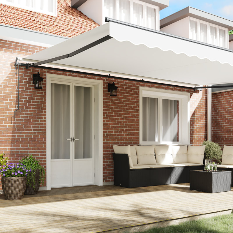 Brayden Studio Retractable Patio Awning, 500 cm W x 350 cm D, White