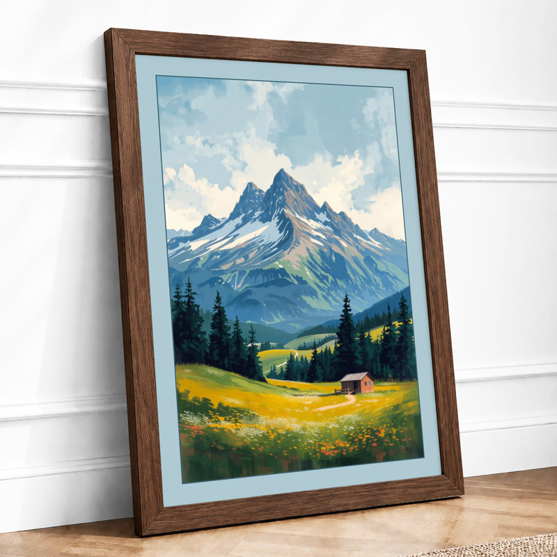Mountain at Sunrise Rustic - Framed Print, A2 - 59.4 x 42.0 cm, Walnut
