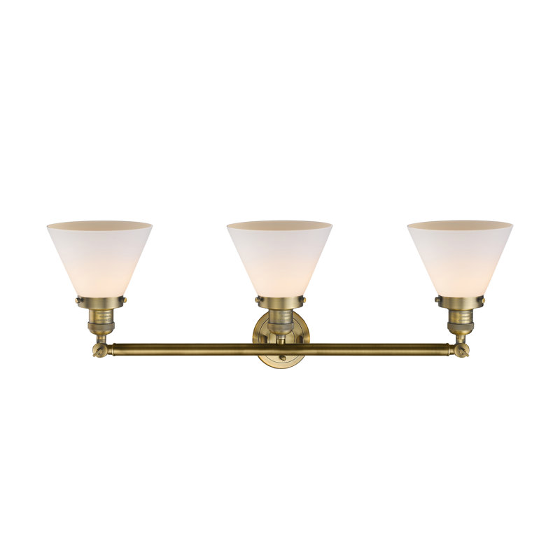 Éclairage pour meuble-lavabo de salle de bain 3 lumières Cone, Blanc mat, DEL, Laiton brossé
