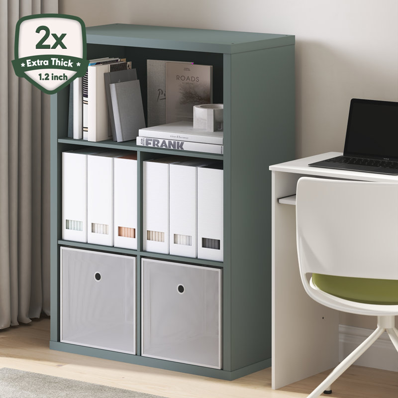 Furinno Cubicle Closed Back Decorative Cube Storage Organizer, 5-Cube, Dark Oak, Sage Green