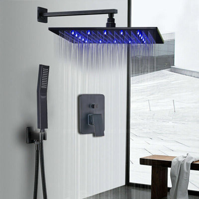 Ensemble de douche 16 "à DEL noir mat avec système de douche de pluie et douche à main