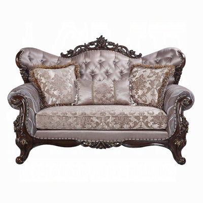Benbek Transitional Fabric Loveseat With Wingback Design, Button Tufting & 3 Pillows