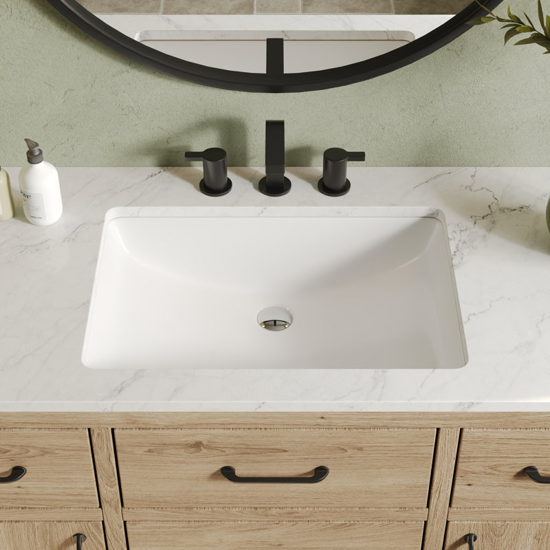 DeerValley 24" x 17" White Ceramic Rectangular Undermount Bathroom Sink with Overflow