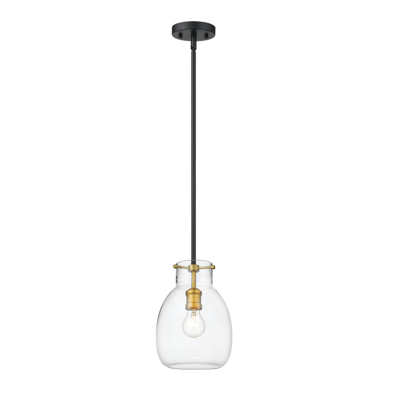 Luminaire à pot simple 1 lumières ArAgon, H 11 po x l 8 po x P 8 po, Noir mat + laiton vieilli