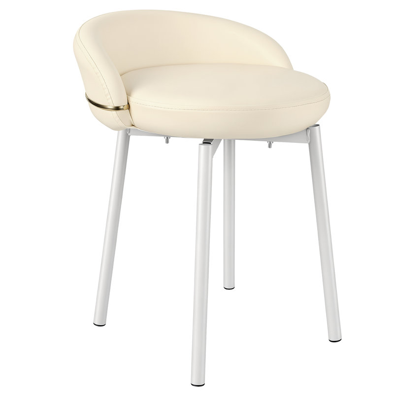 Mignonne chaise de coiffeuse avec cadre en or, fauteuil de maquillage avec dossier bas pour les petits espaces, tabouret de coiffeuse moderne en cuir Pu pour chambre à coucher, blanc
